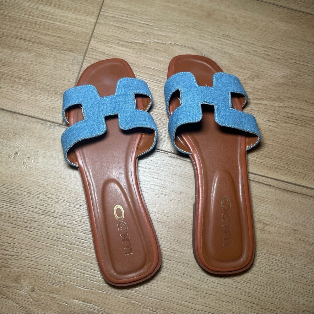 Women's Blue Denim Slide Sandals